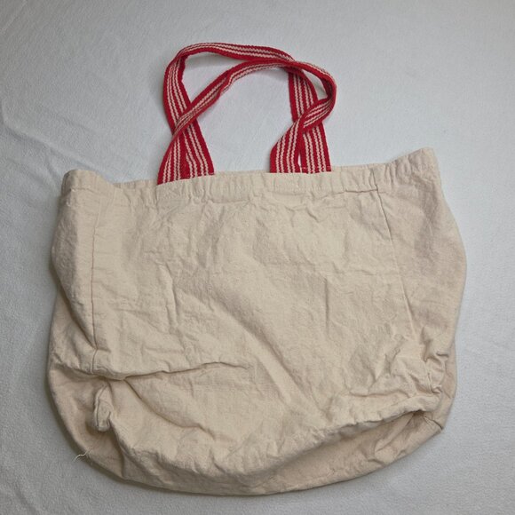 Rae Dunn Large Beige Canvas Teacher Tote Bag Red Apple Reuseable - Picture 4 of 8